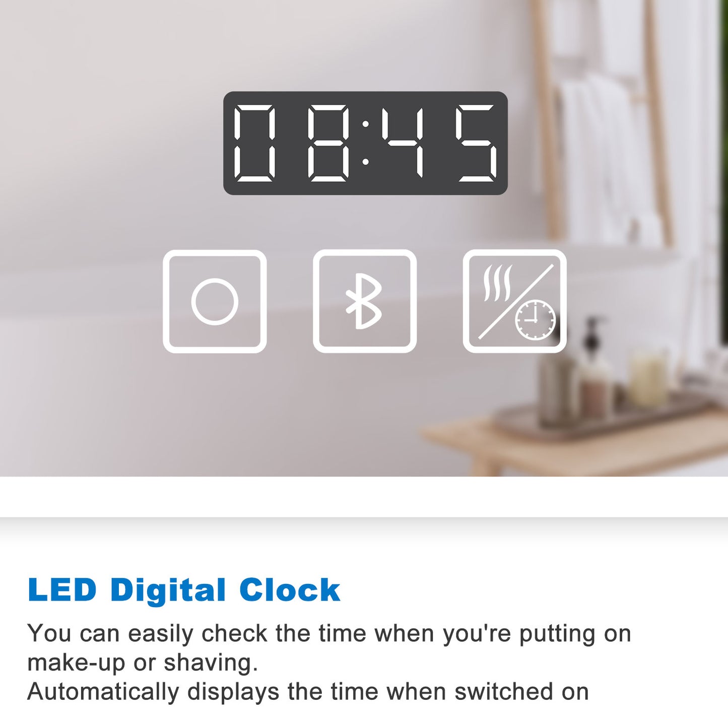 Bathroom Mirror with LED Lights Bluetooth Dimmable Anti fog Magnifier Clock