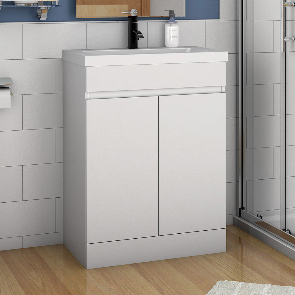 500mm 600mm Bathroom Vanity Unit with Resin Basin, Matte White