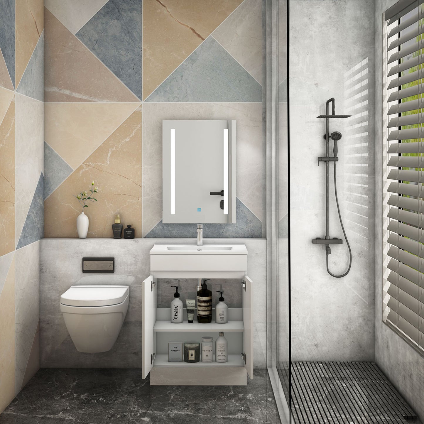 Freestanding 500/600mm Bathroom Vanity Unit with Ceramic/ Resin Basin Gloss White