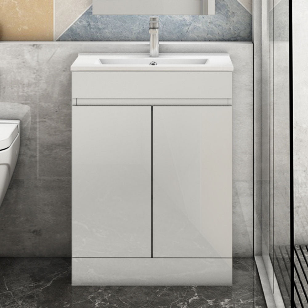 Freestanding 500/600mm Bathroom Vanity Unit with Ceramic/ Resin Basin Gloss White