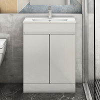 Freestanding 500/600mm Bathroom Vanity Unit with Ceramic/ Resin Basin Gloss White