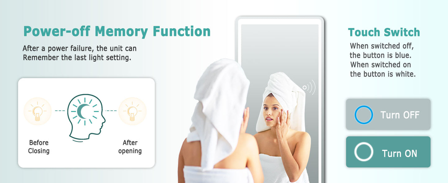 Aidal--Bathroom Full Mirror with 3 Colors LED,Memory function, Explosion-proof, full-length mirror