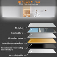 Aidal--Bathroom Mirror with Dimmable LED, Anti-fog, Memory function, Rectangular, Waterproof, Explosion-proof, Wall mounted