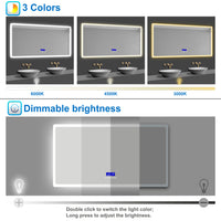 Bathroom Mirror with Bluetooth Speaker Digital Clock Dimmable Lights Anti-fog Touch Switch