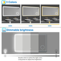 Bathroom Mirrom with Bluetooth 3 Colours LED Lights Shaver Socket Demister Pad Magnifier