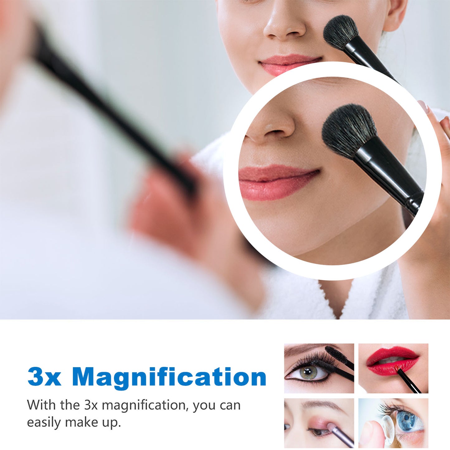 Bathroom Mirror with LED Lights Bluetooth Dimmable Anti fog Magnifier Clock