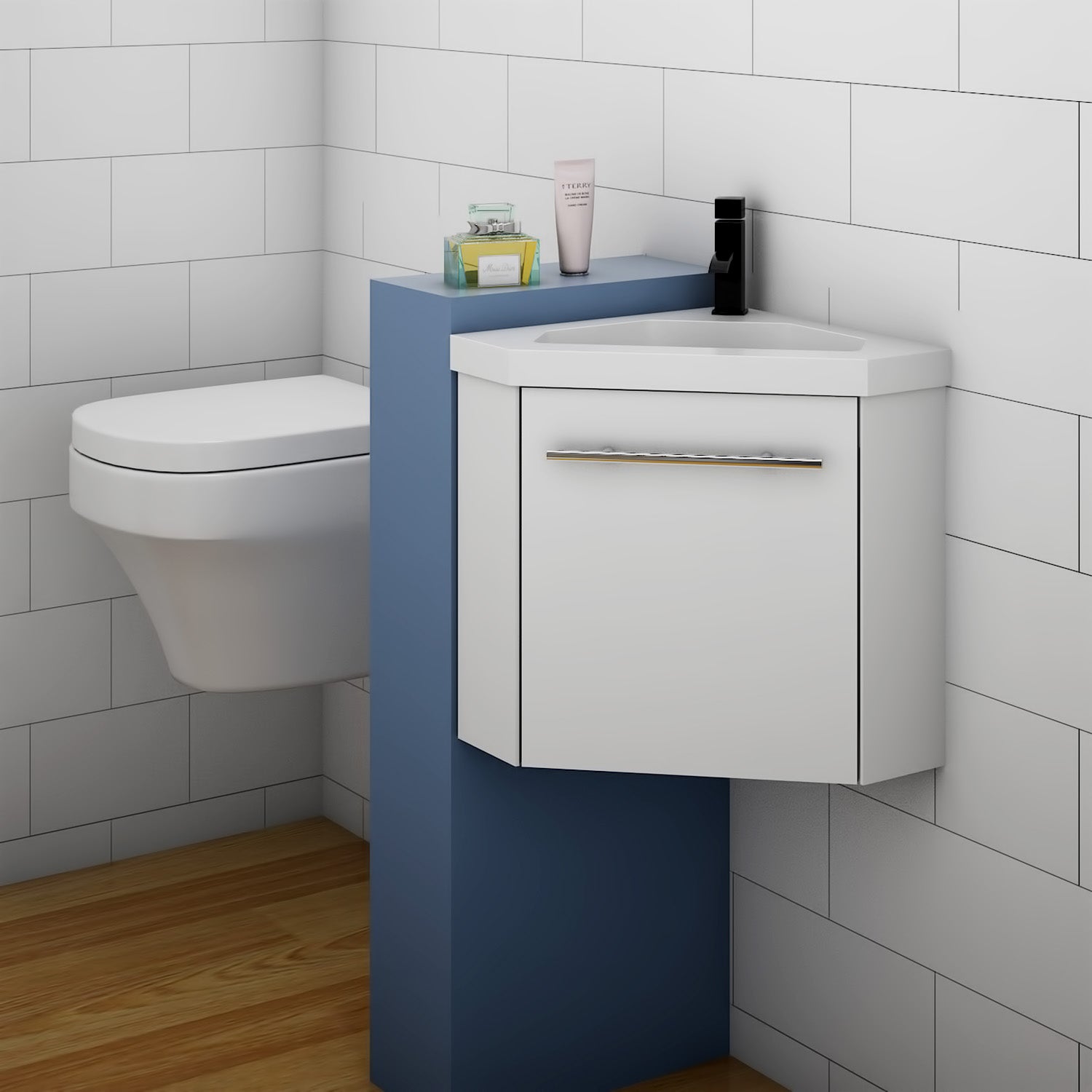 400mm Cloakroom Bathroom Corner Vanity Unit under Basin with Door Small