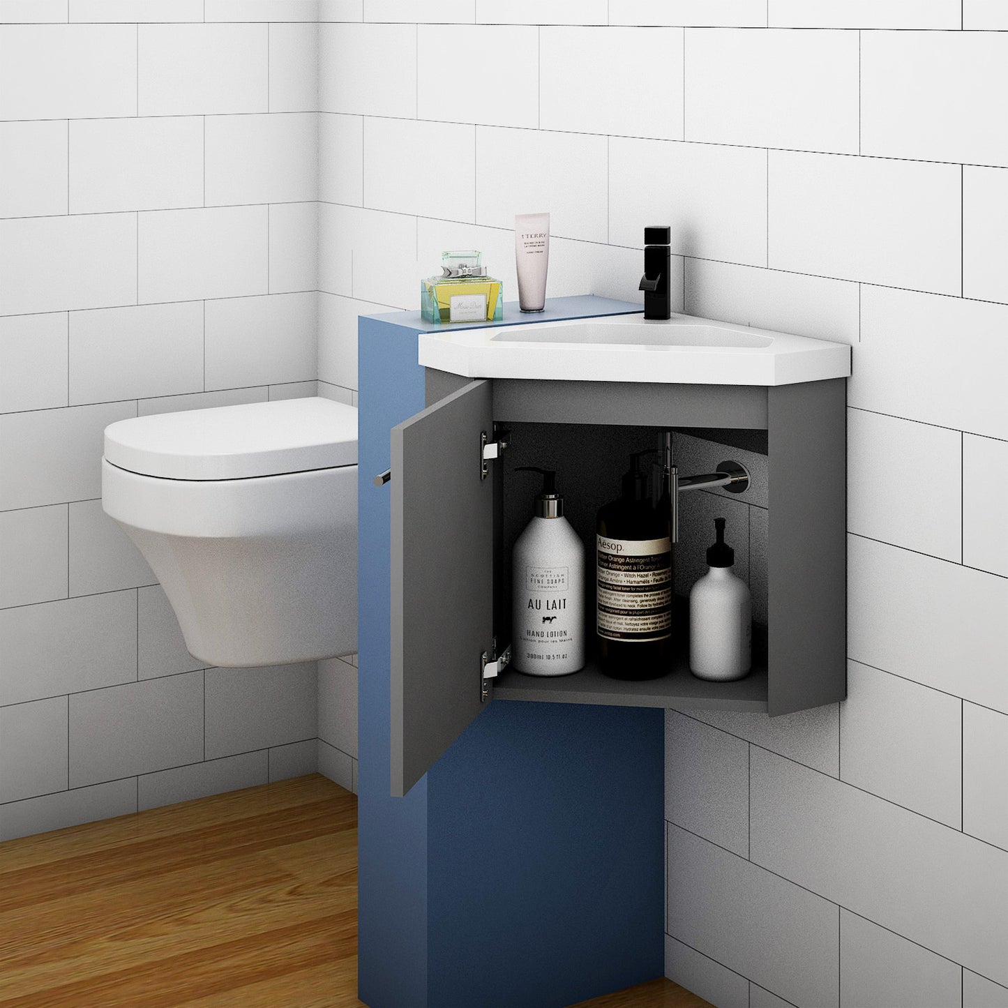 400mm Cloakroom Bathroom Corner Vanity Unit under Basin with Door Small