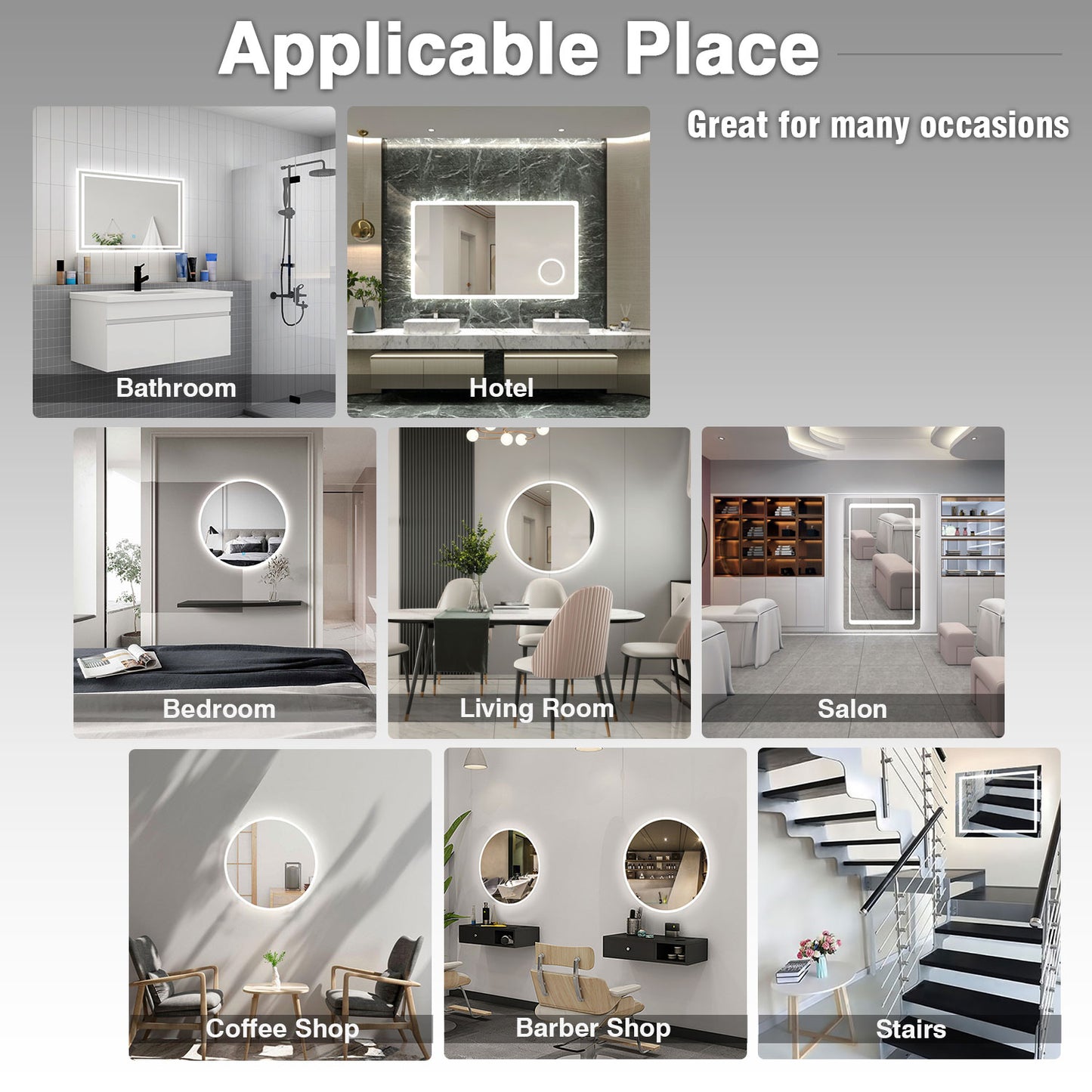 Aidal--Bathroom Mirror Belt design with 3 Colors Dimmable LED, Anti-fog, Waterproof, Explosion-proof, Wall mounted
