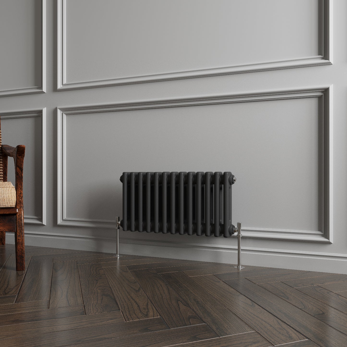 Aidal- Traditional Horizontal 300x605mm 2 Columns Black Cast Iron Radiator