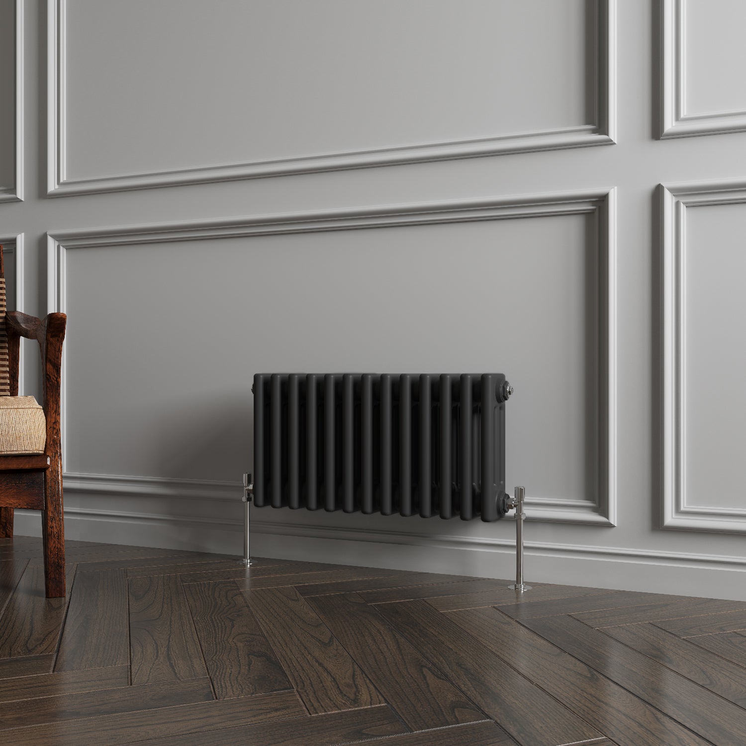 Aidal- Traditional Horizontal 300x605mm 3 Columns Black Cast Iron Radiator