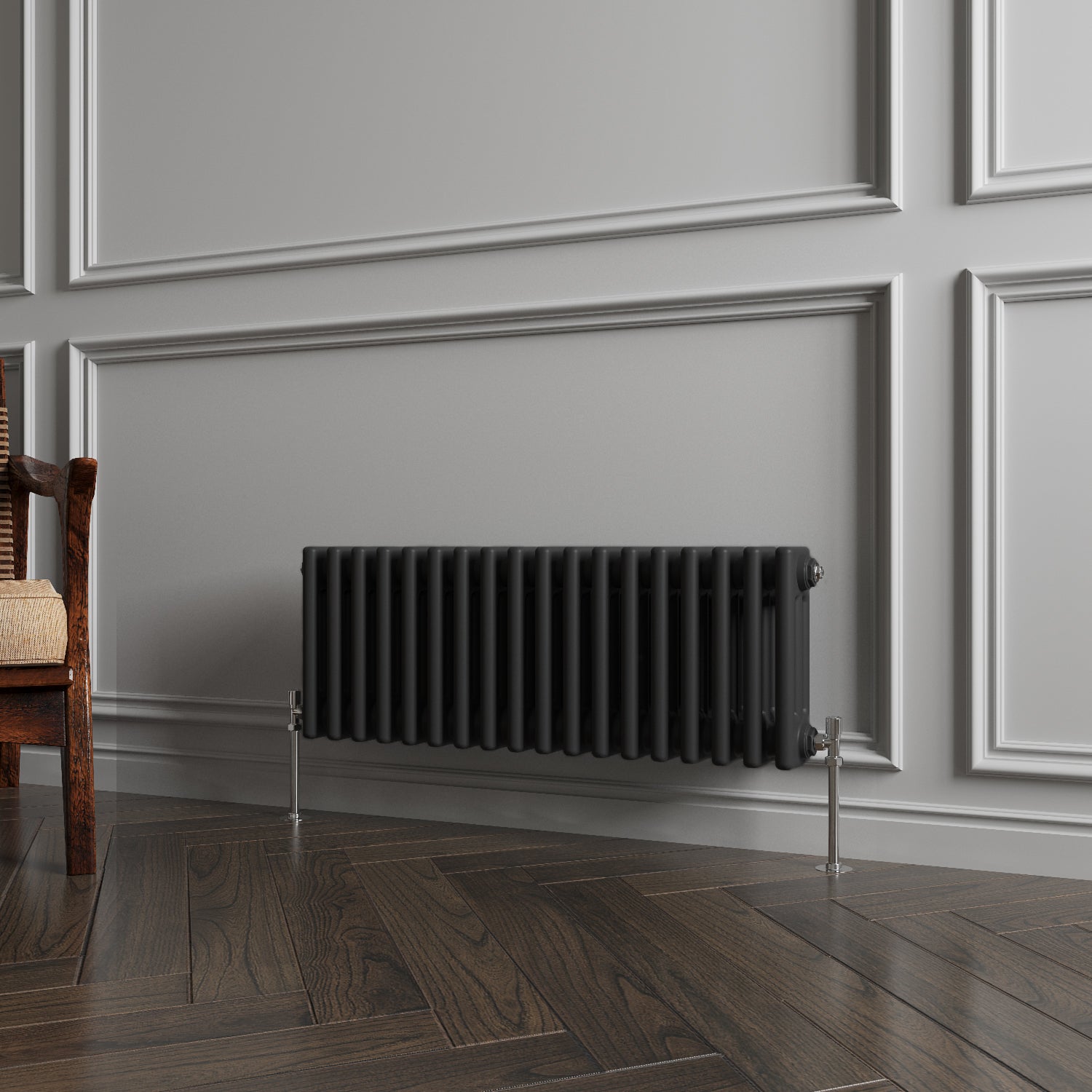 Aidal- Traditional Horizontal 300x830mm 3 Columns Black Cast Iron Radiator