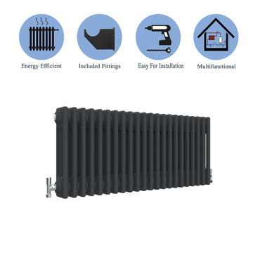 Traditional Horizontal 300x1010mm 3 Columns Black Cast Iron Radiator