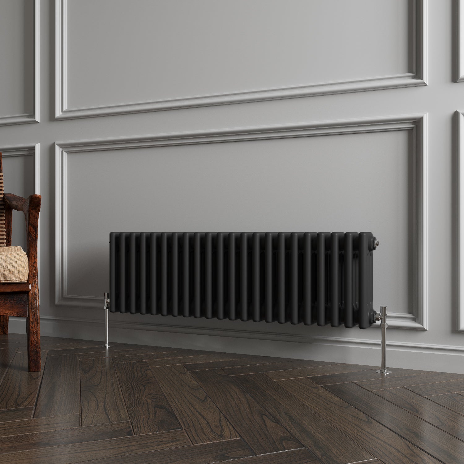 Aidal- Traditional Horizontal 300x1010mm 3 Columns Black Cast Iron Radiator