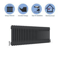 Traditional Horizontal 300x1190mm 2 Columns Black Cast Iron Radiator