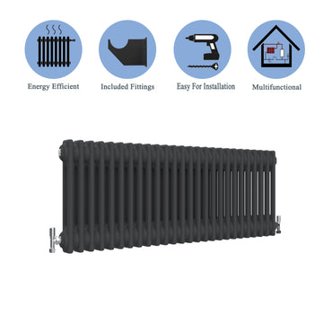 Traditional Horizontal 300x1190mm 2 Columns Black Cast Iron Radiator