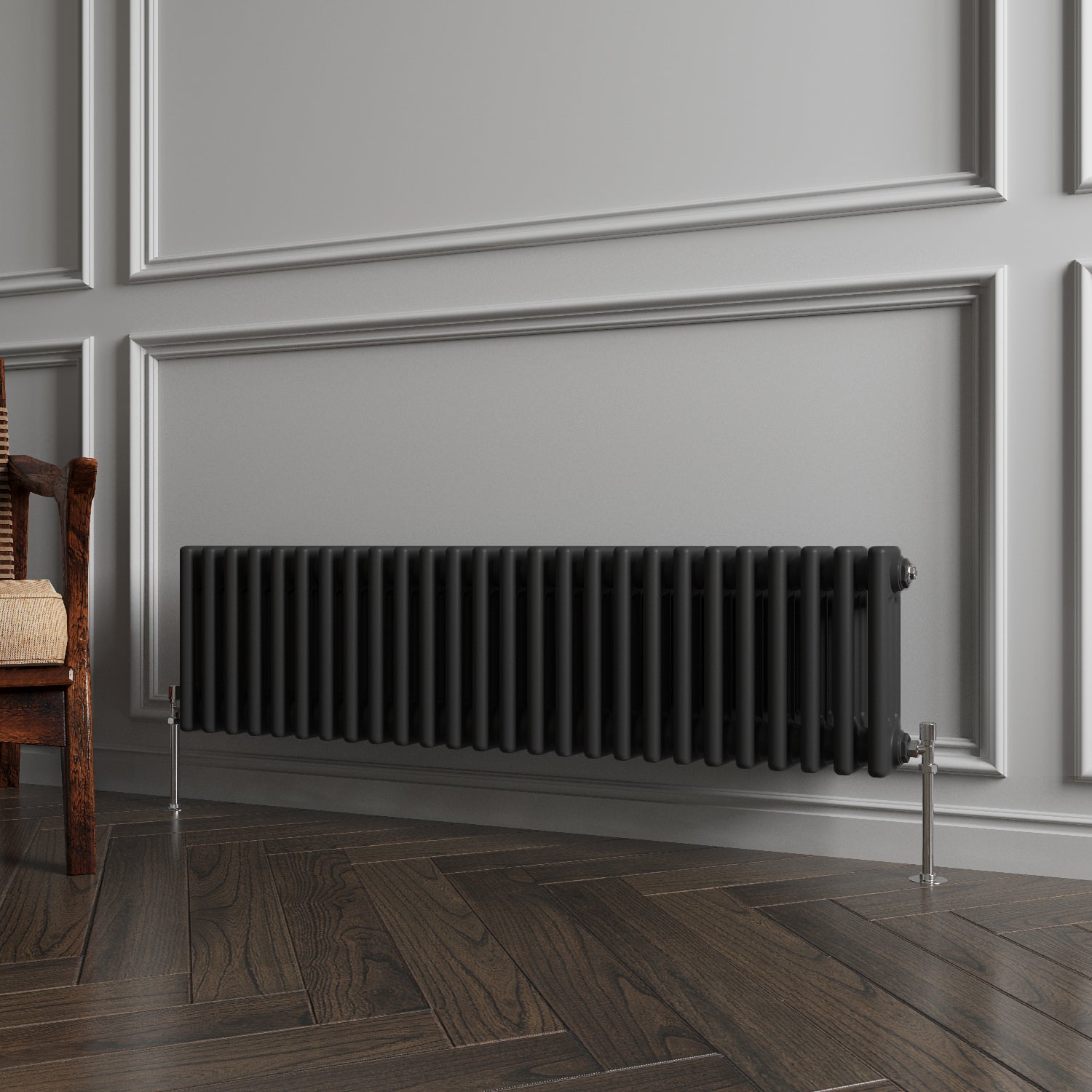 Aidal- Traditional Horizontal 300x1190mm 3 Columns Black Cast Iron Radiator