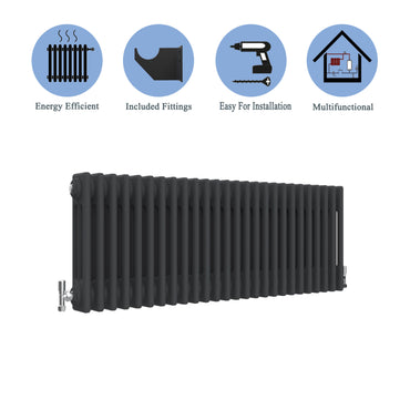 Traditional Horizontal 300x1190mm 3 Columns Black Cast Iron Radiator