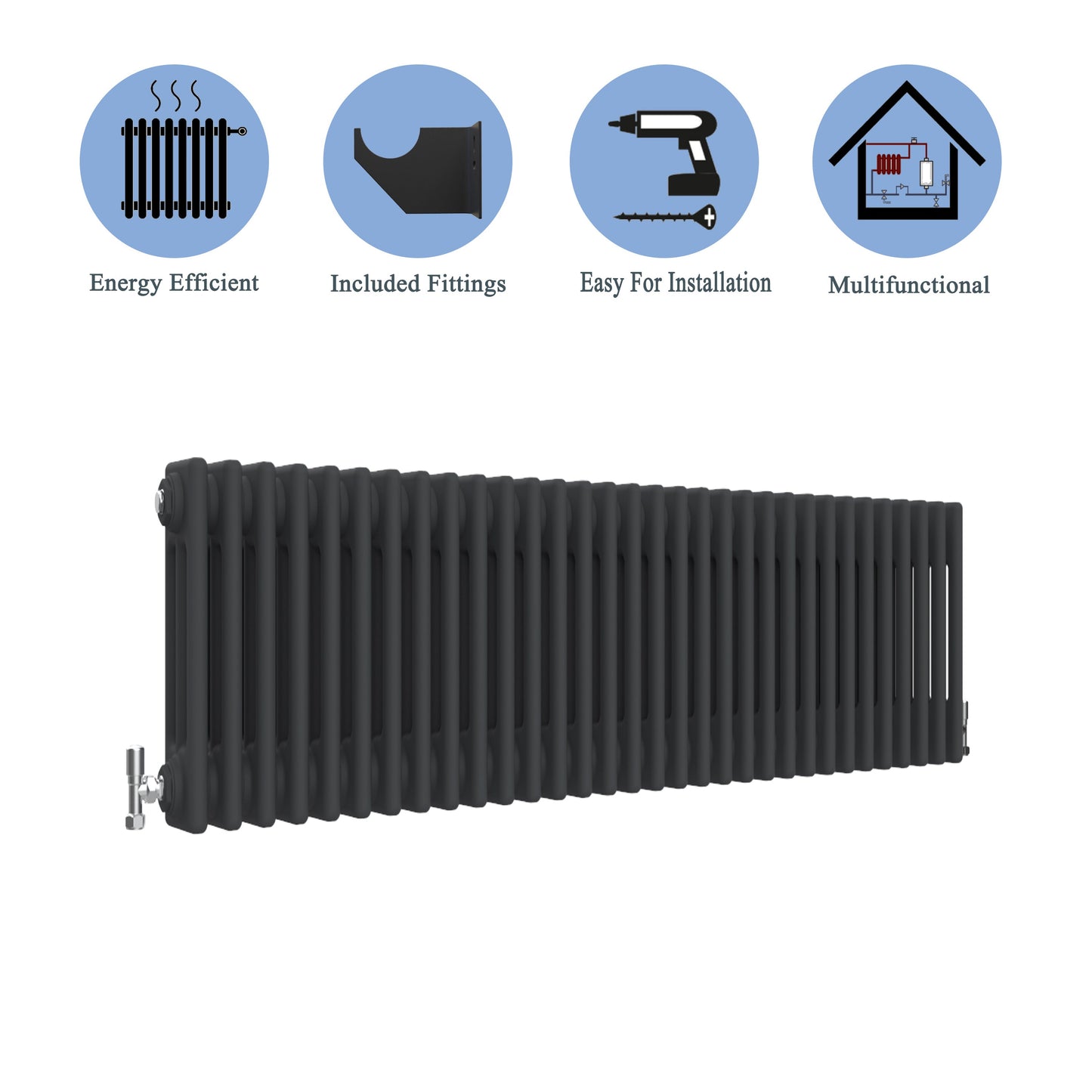 Traditional Horizontal 300x1460mm 3 Columns Black Cast Iron Radiator