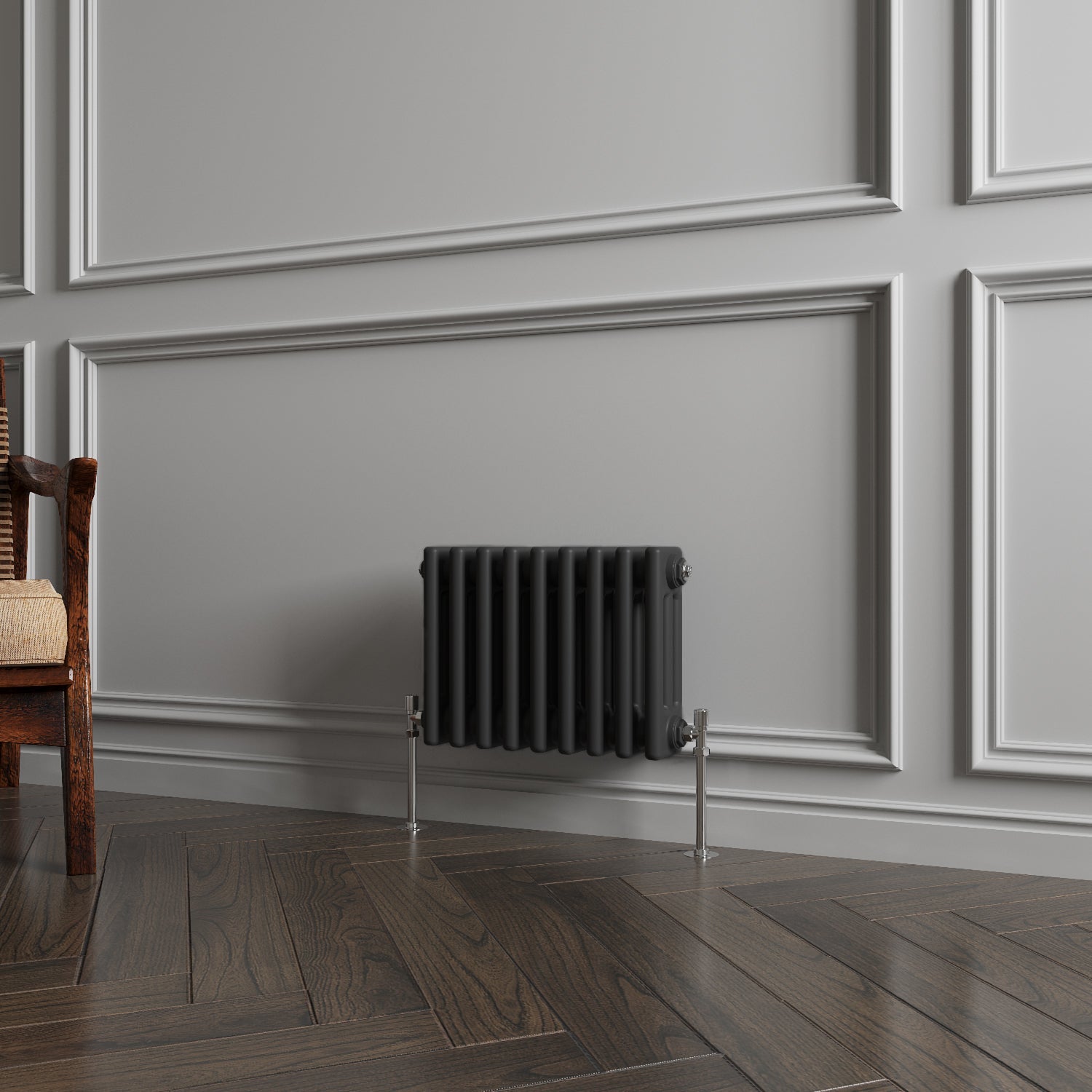 Aidal- Traditional Horizontal 300x425mm 3 Columns Black Cast Iron Radiator