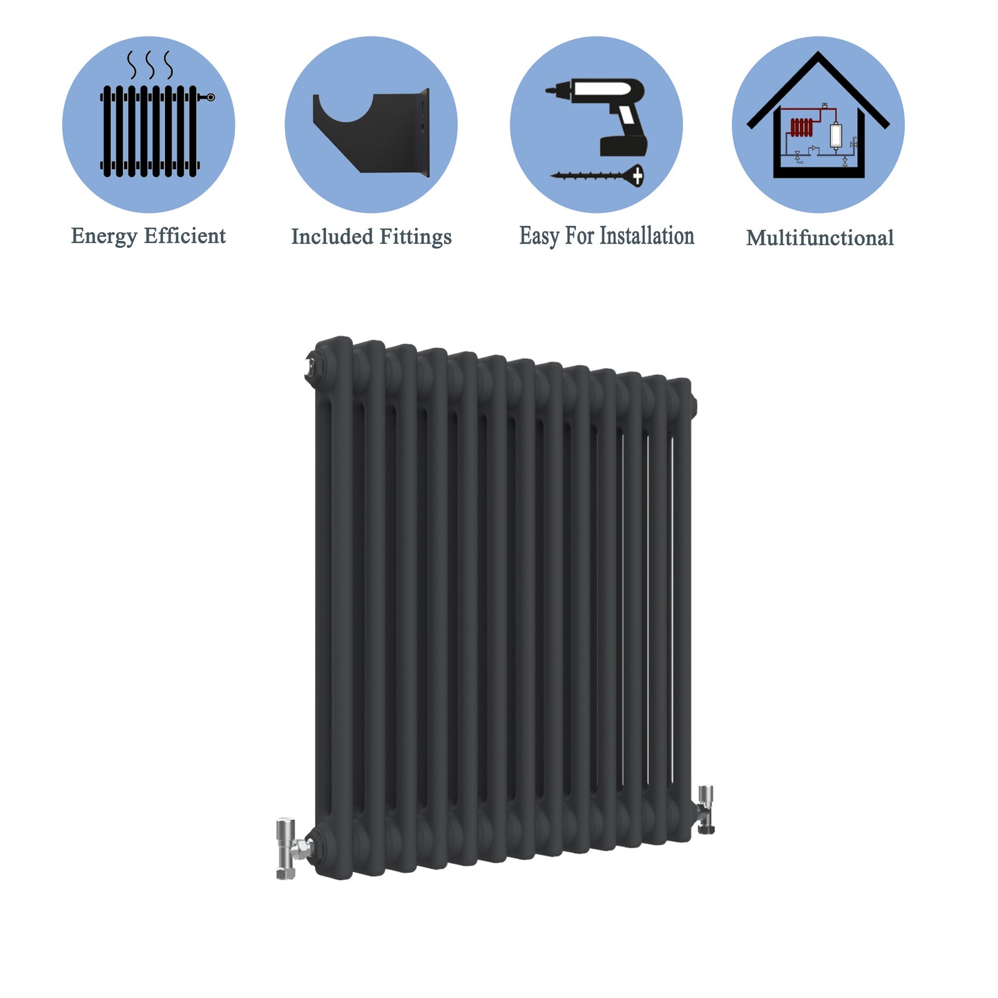 Traditional Horizontal 600x605mm 2 Columns Black Cast Iron Radiator