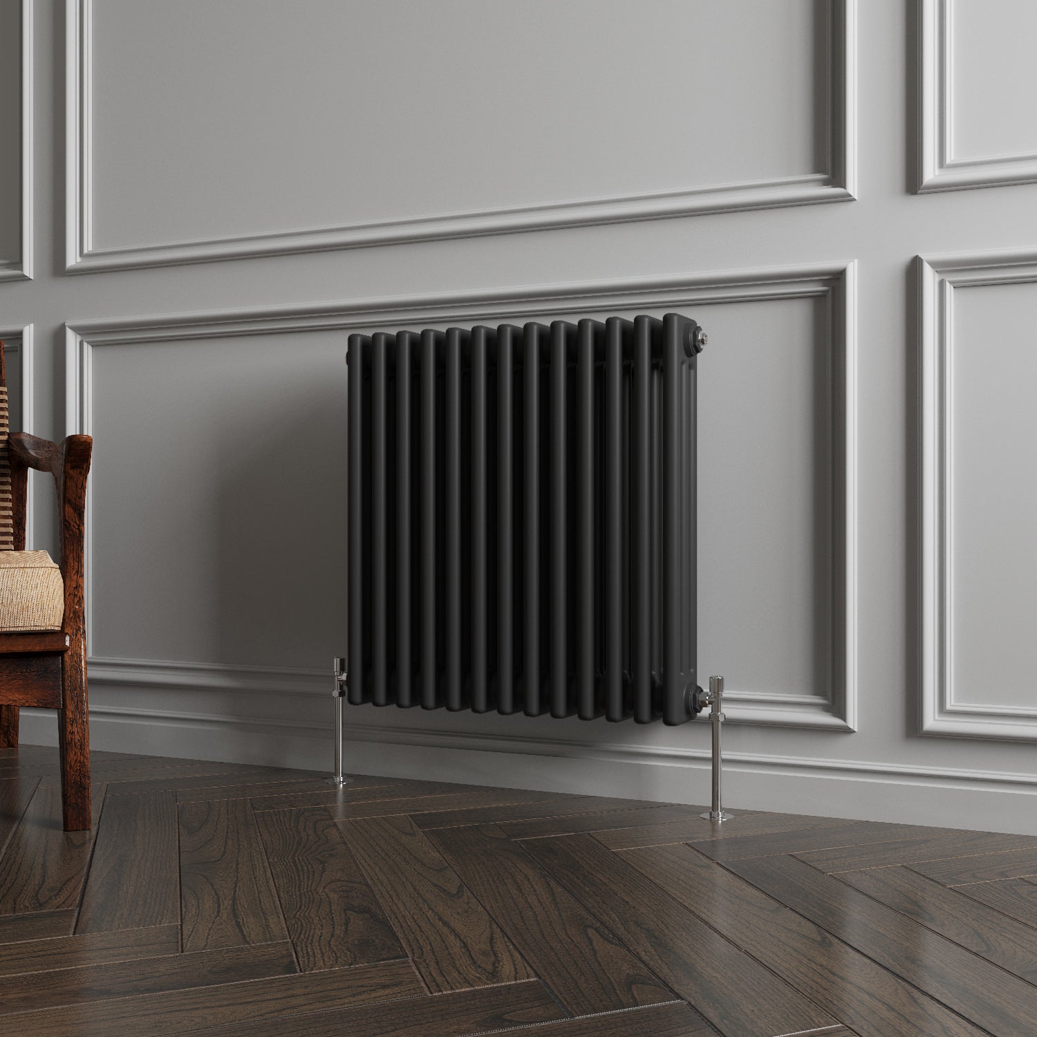 Aidal- Traditional Horizontal 600x605mm 3 Columns Black Cast Iron Radiator