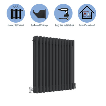 Traditional Horizontal 600x605mm 3 Columns Black Cast Iron Radiator