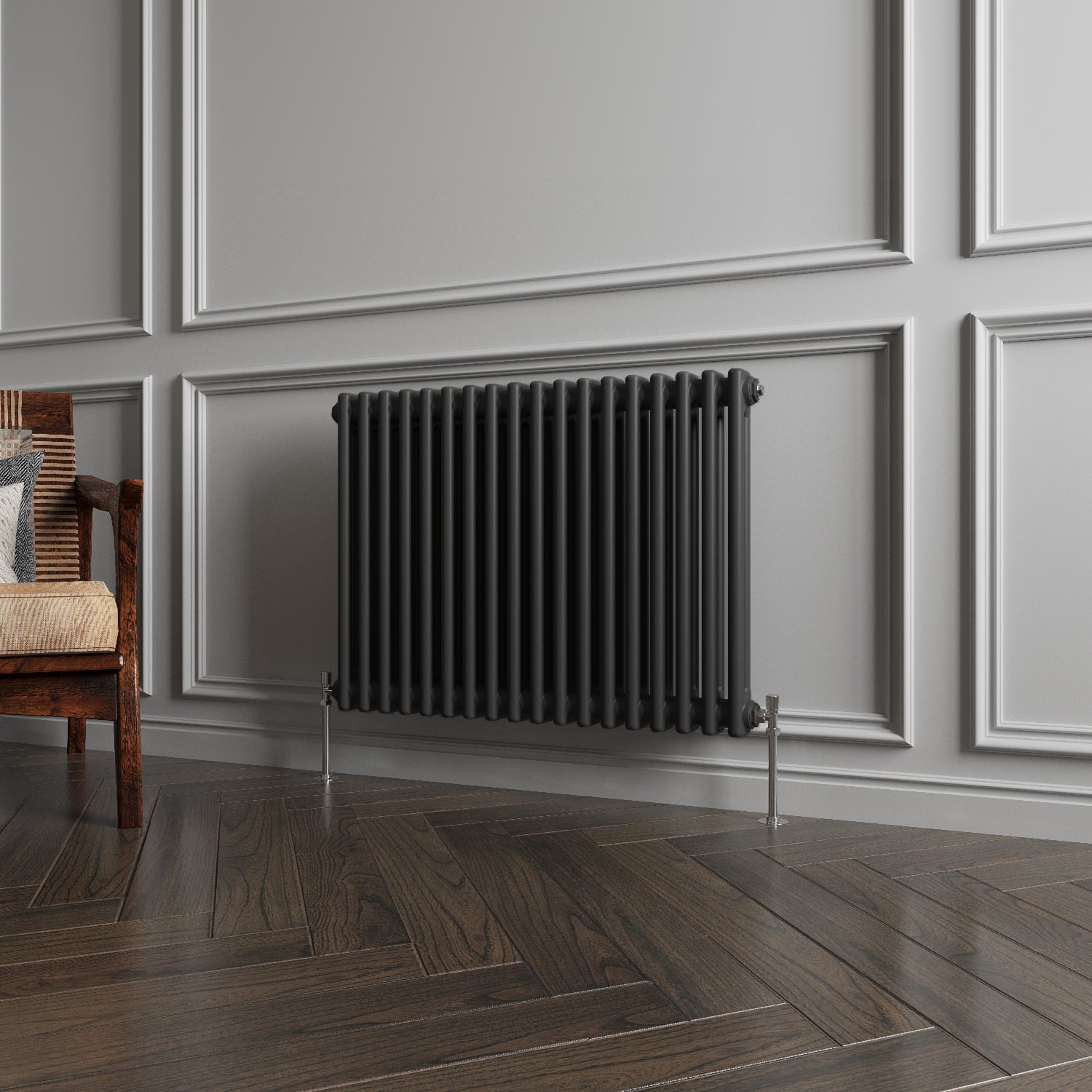 Aidal- Traditional Horizontal 600x830mm 2 Columns Black Cast Iron Radiator