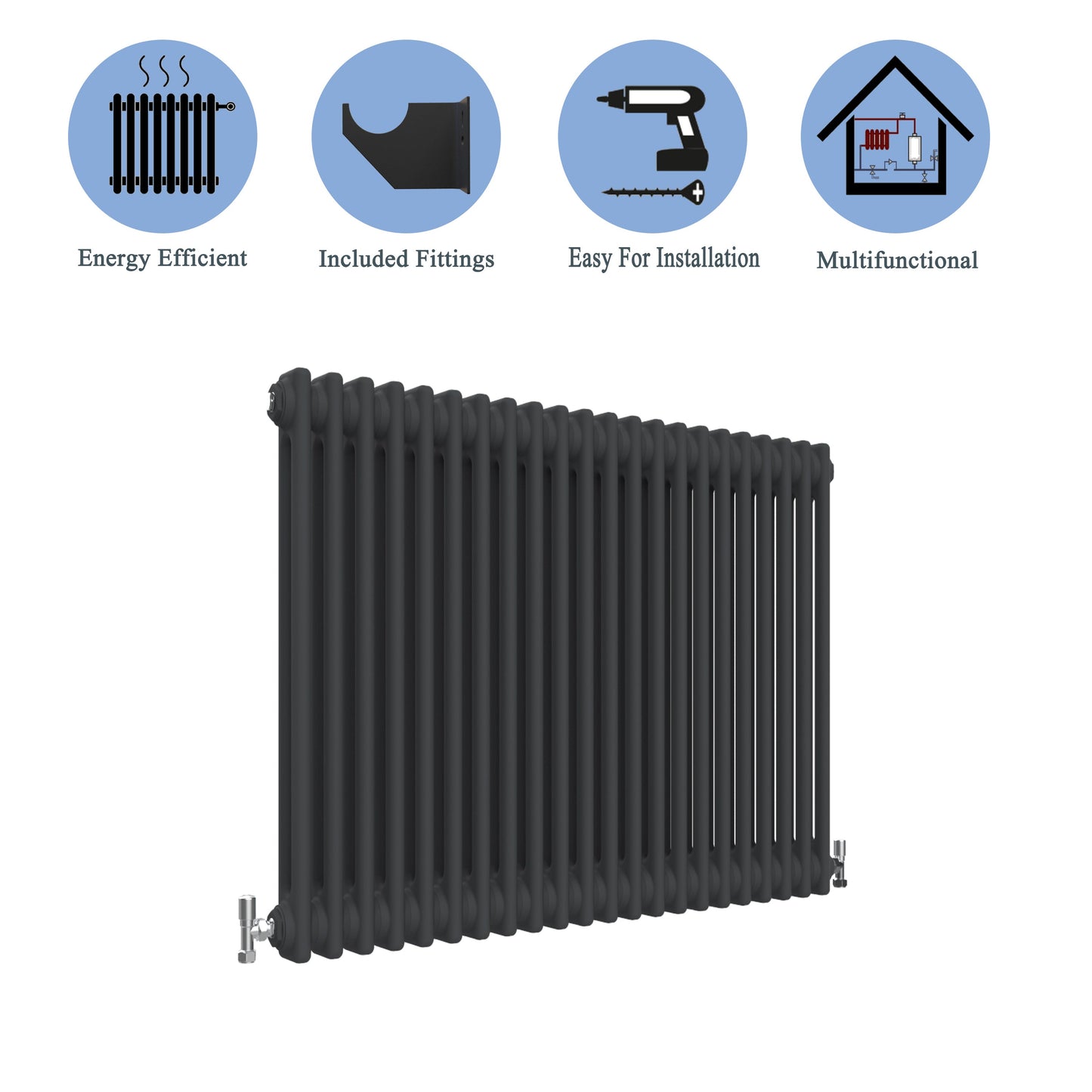 Traditional Horizontal 600x1010mm 2 Columns Black Cast Iron Radiator