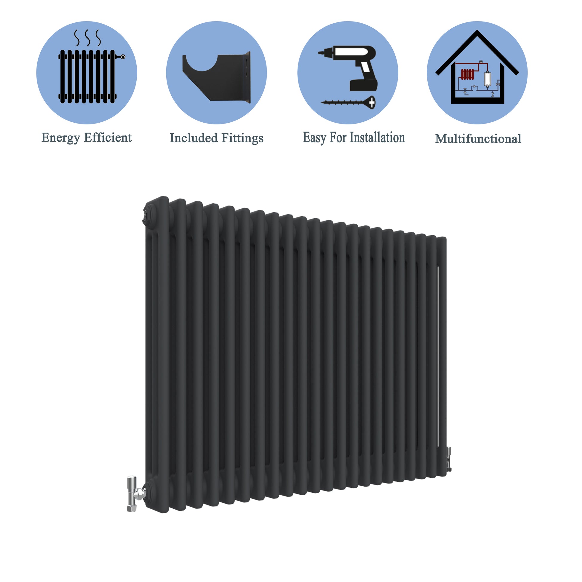 Traditional Horizontal 600x1010mm 3 Columns Black Cast Iron Radiator