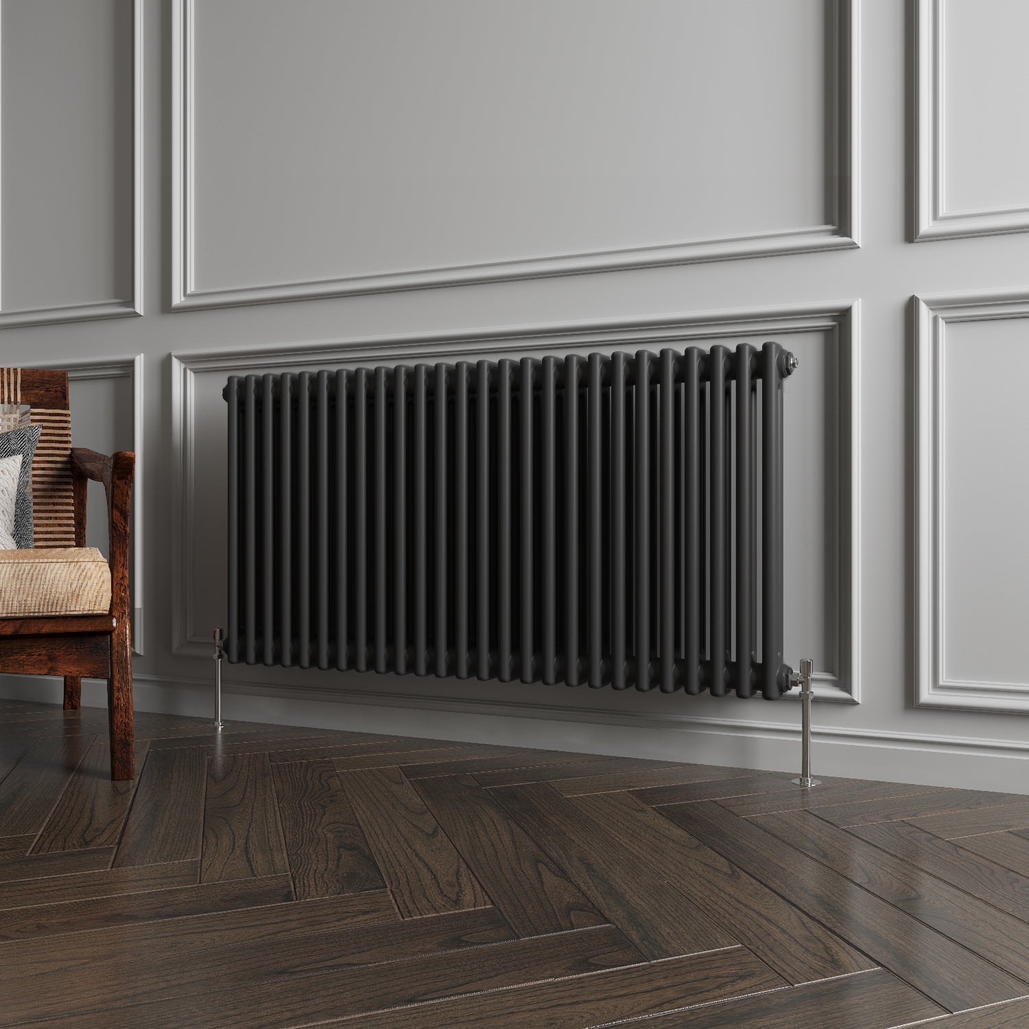 Aidal- Traditional Horizontal 600x1190mm 2 Columns Black Cast Iron Radiator