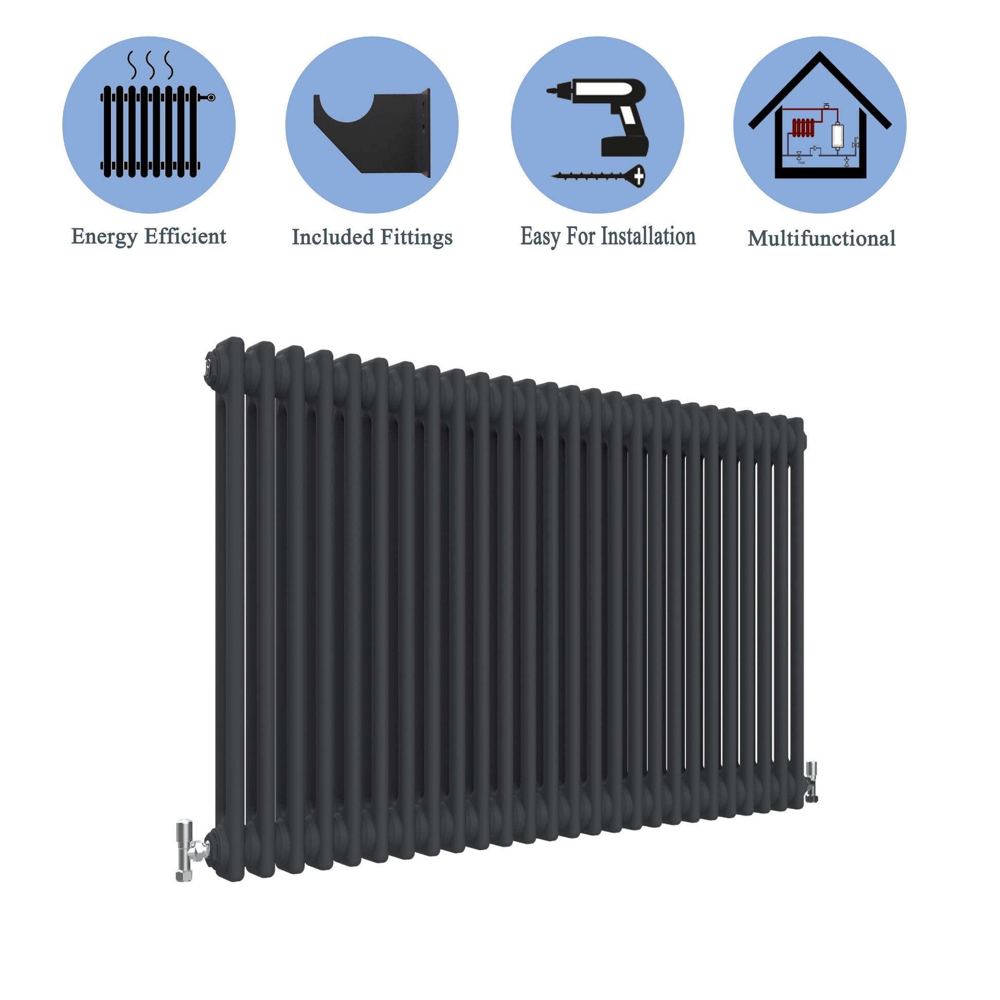 Traditional Horizontal 600x1190mm 2 Columns Black Cast Iron Radiator