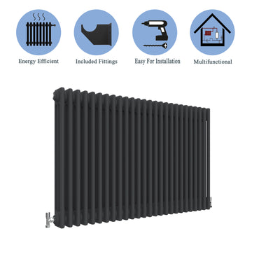 Traditional Horizontal 600x1190mm 3 Columns Black Cast Iron Radiator