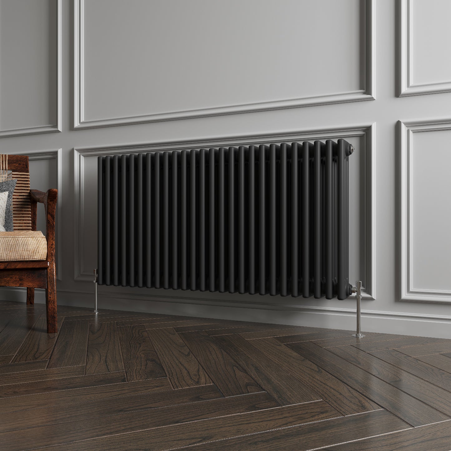 Aidal- Traditional Horizontal 600x1190mm 3 Columns Black Cast Iron Radiator