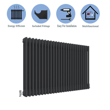 Traditional Horizontal 600x1190mm 3 Columns Black Cast Iron Radiator