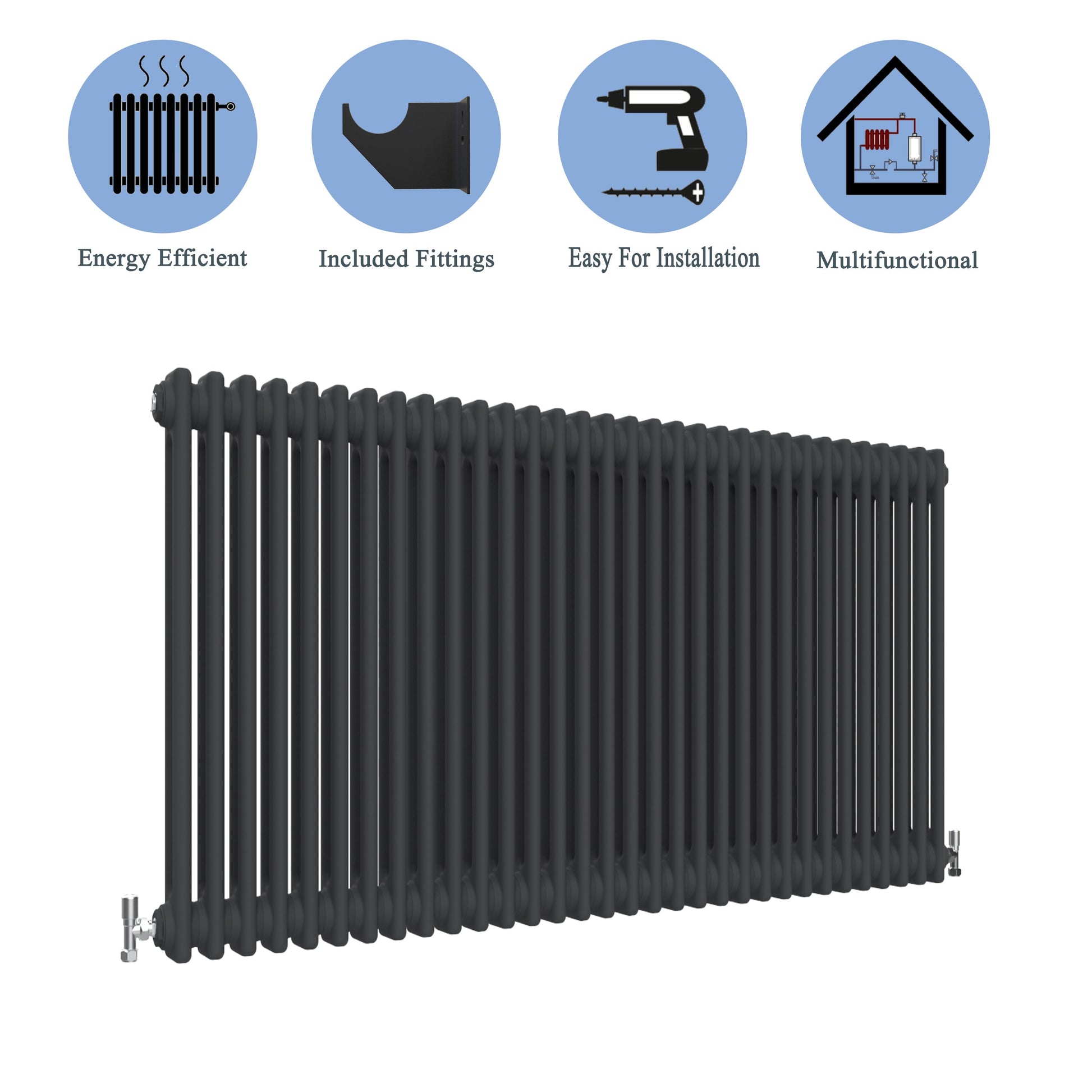 Traditional Horizontal 600x1460mm 2 Columns Black Cast Iron Radiator