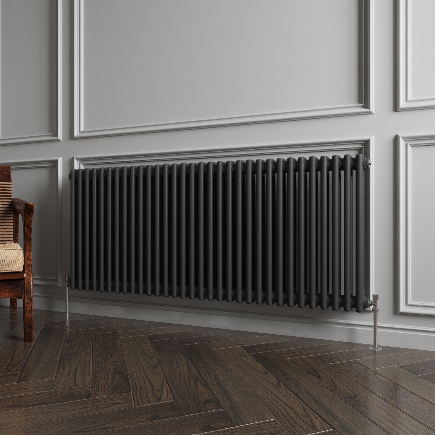 Aidal- Traditional Horizontal 600x1460mm 3 Columns Black Cast Iron Radiator