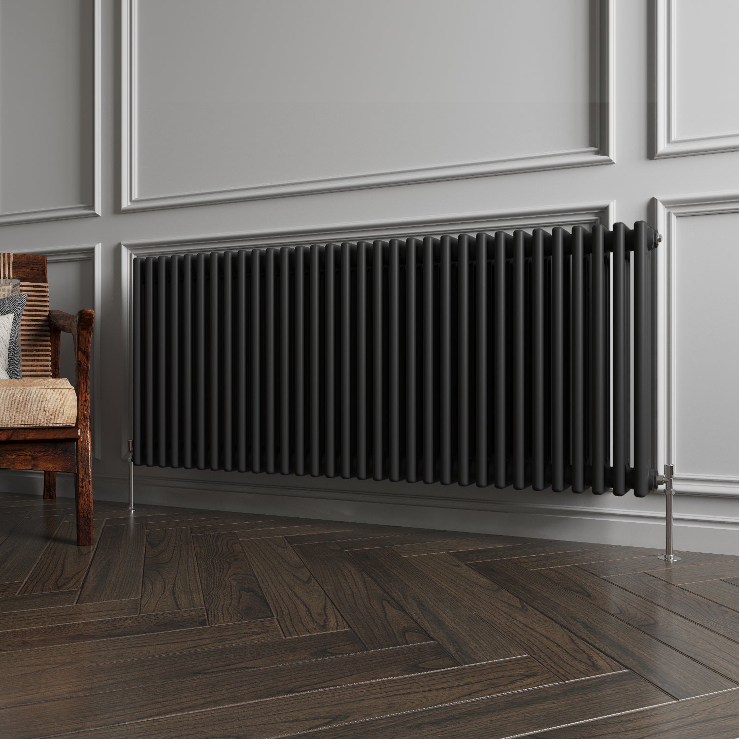 Aidal- Traditional Horizontal 300x1460mm 3 Columns Black Cast Iron Radiator