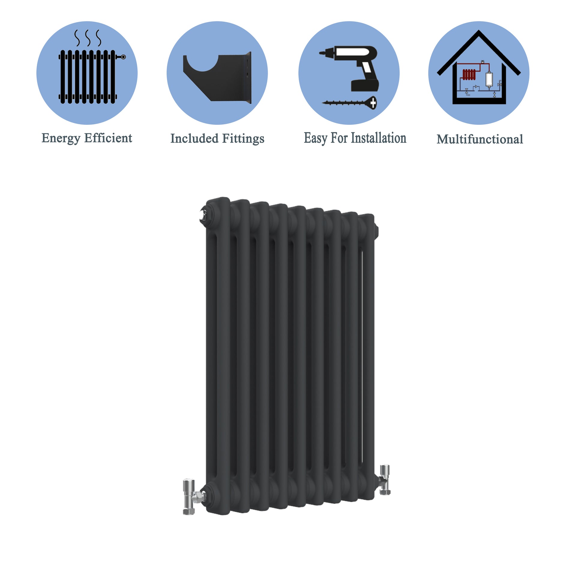 Traditional Horizontal 600x425mm 2 Columns Black Cast Iron Radiator