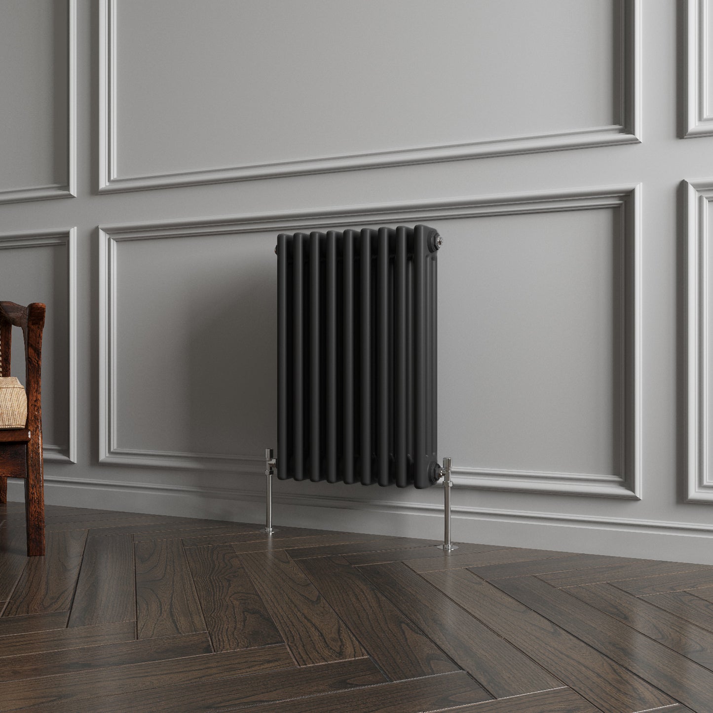 Aidal- Traditional Horizontal 600x425mm 3 Columns Black Cast Iron Radiator