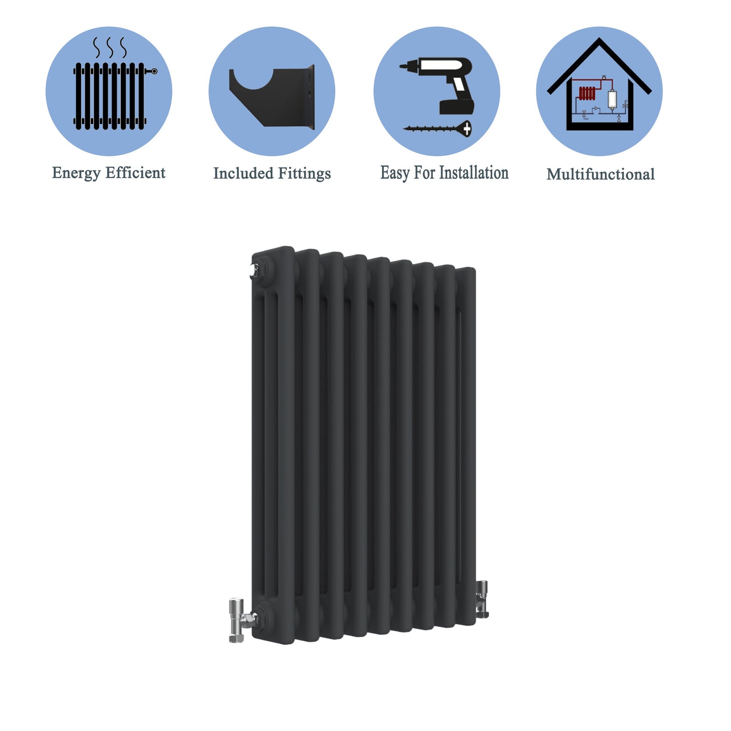 Traditional Horizontal 600x425mm 3 Columns Black Cast Iron Radiator