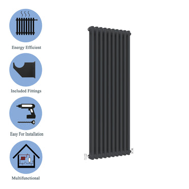 Traditional Vertical 1500x470mm 2 Columns Black Cast Iron Radiator