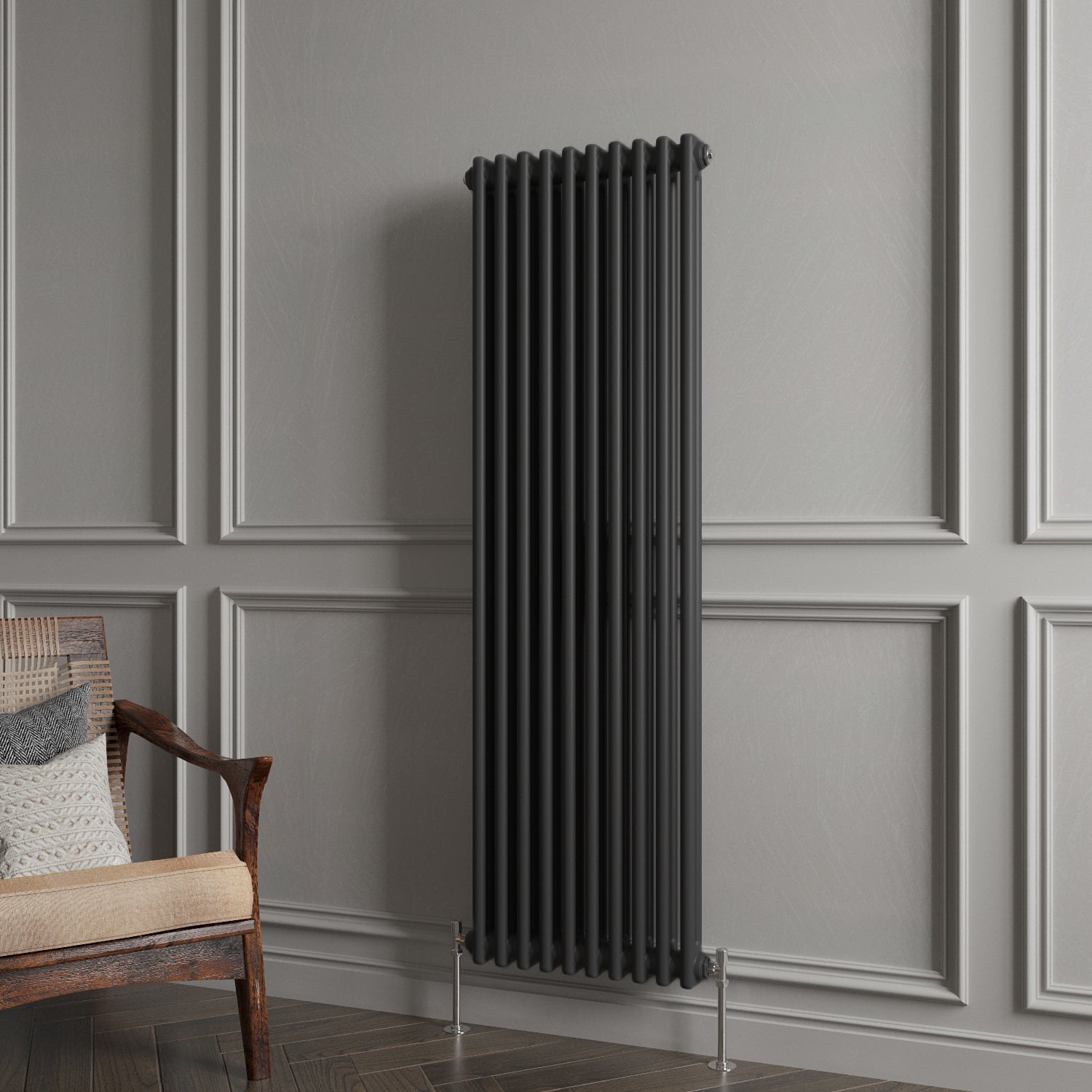 Aidal- Traditional Vertical 1500x470mm 2 Columns Black Cast Iron Radiator