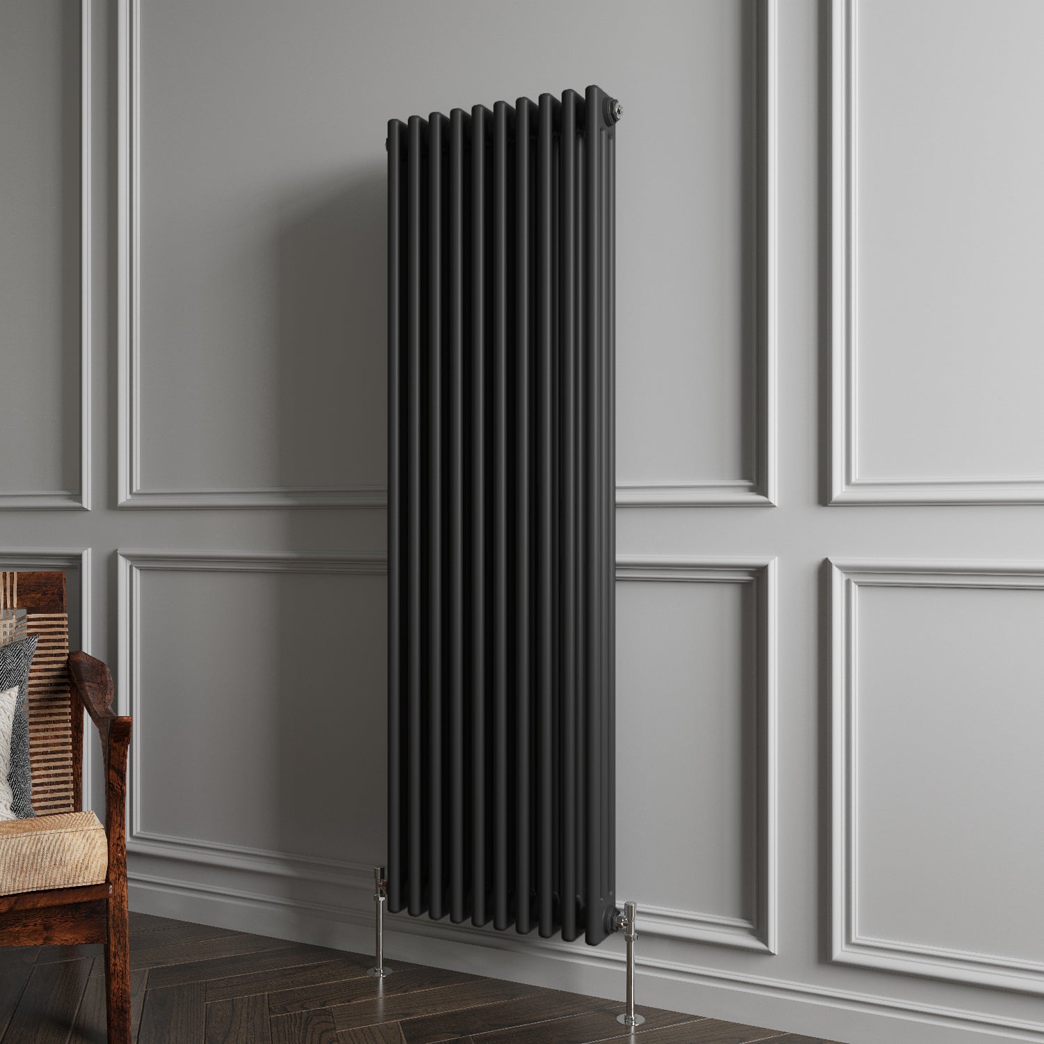 Aidal- Traditional Vertical 1500x470mm 3 Columns Black Cast Iron Radiator