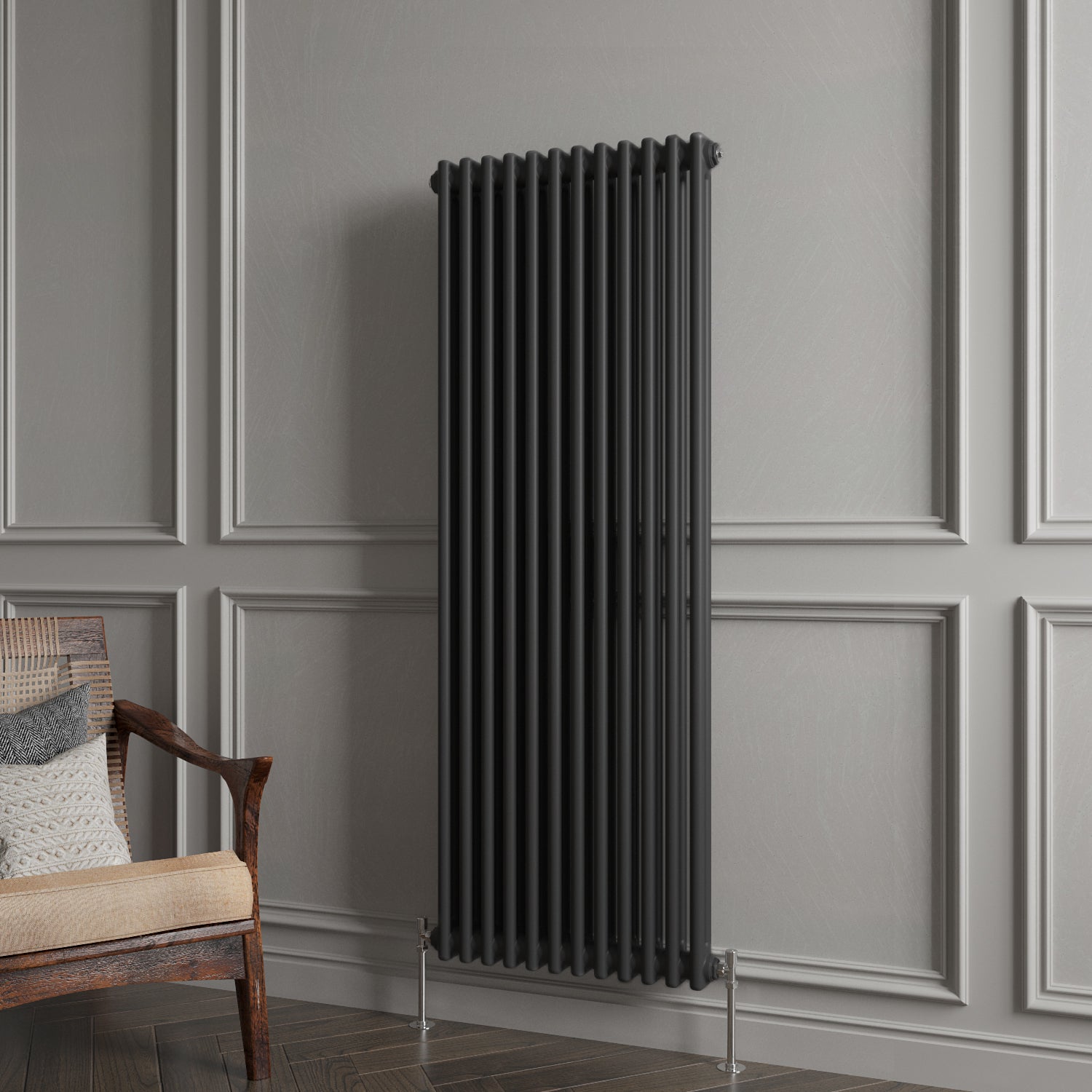 Aidal- Traditional Vertical 1500x560mm 2 Columns Black Cast Iron Radiator