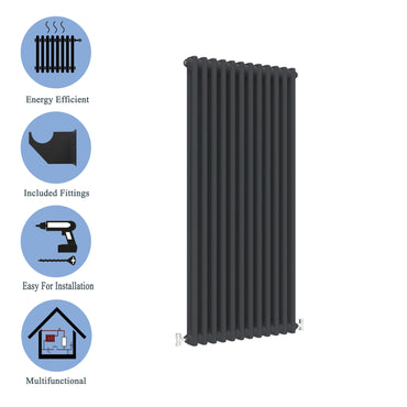 Traditional Vertical 1500x560mm 2 Columns Black Cast Iron Radiator