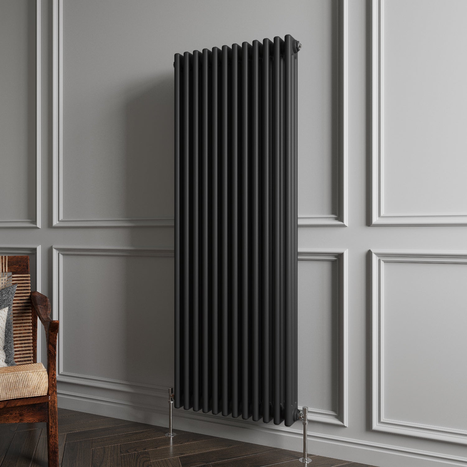 Aidal- Traditional Vertical 1500x560mm 3 Columns Black Cast Iron Radiator