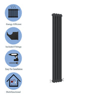 Traditional Vertical 1500x200mm 2 Columns Black Cast Iron Radiator