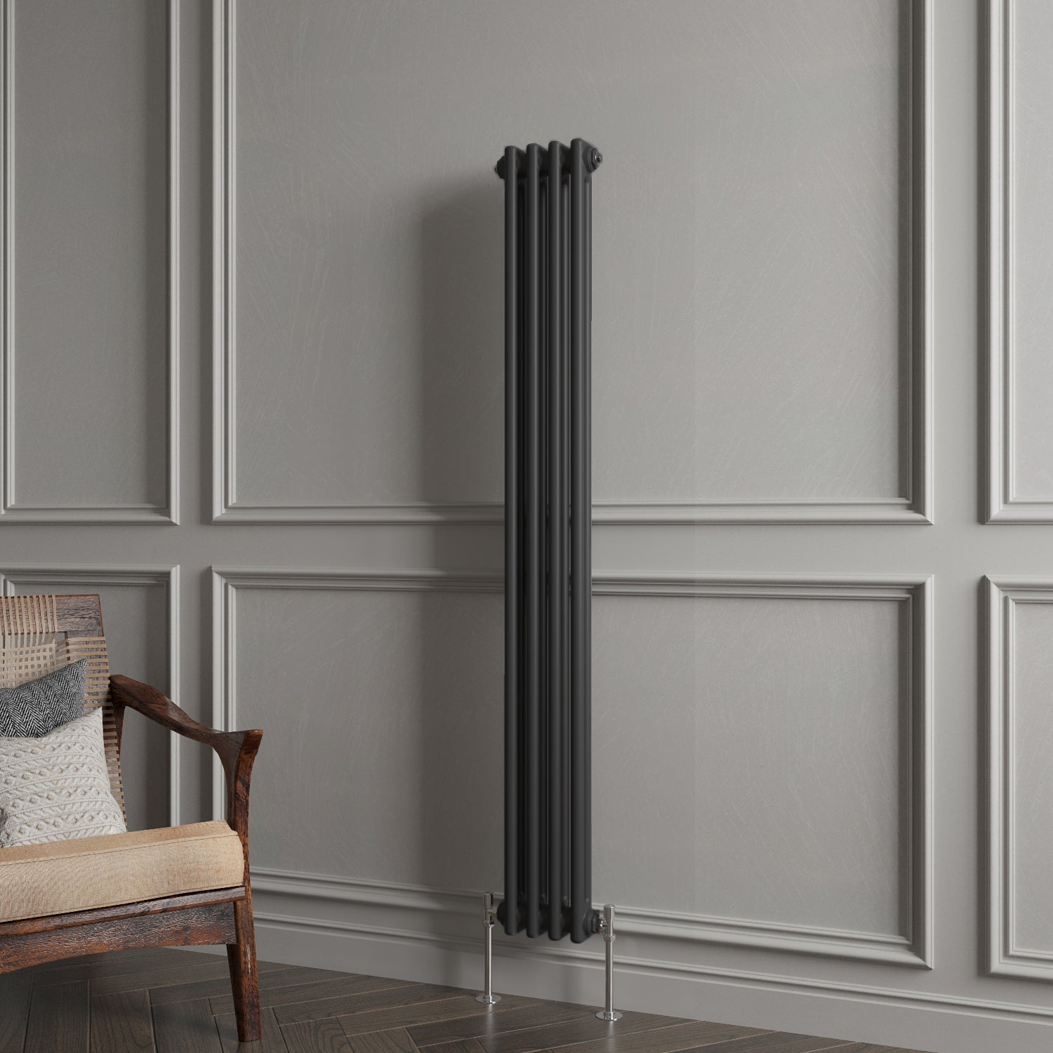 Aidal- Traditional Vertical 1500x200mm 2 Columns Black Cast Iron Radiator