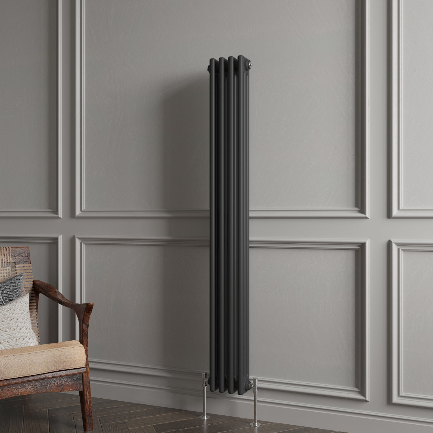 Aidal- Traditional Vertical 1500x200mm 3 Columns Black Cast Iron Radiator